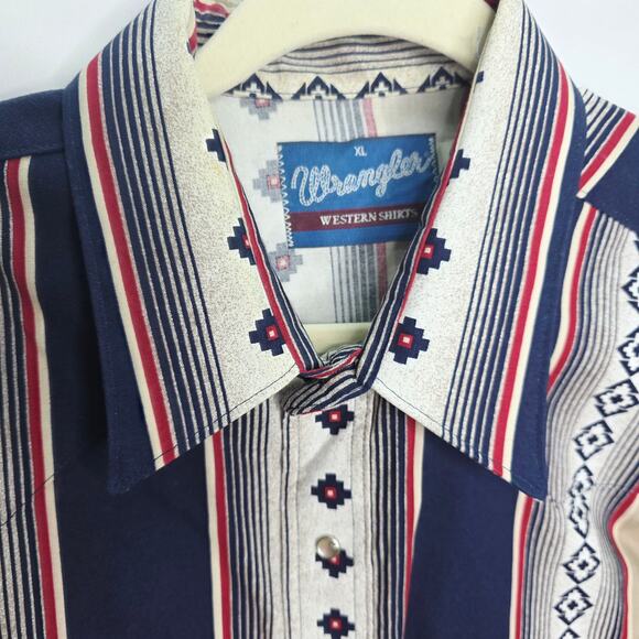 Vintage Wrangler Western Pearl Snap Striped Southwest Men's Rodeo Shirt XL 90S - Picture 8 of 16